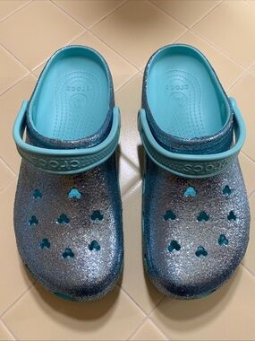Ltd Disney Parks Arendelle Aqua Glitter Mickey Mouse Crocs Size Women 12 Men 10